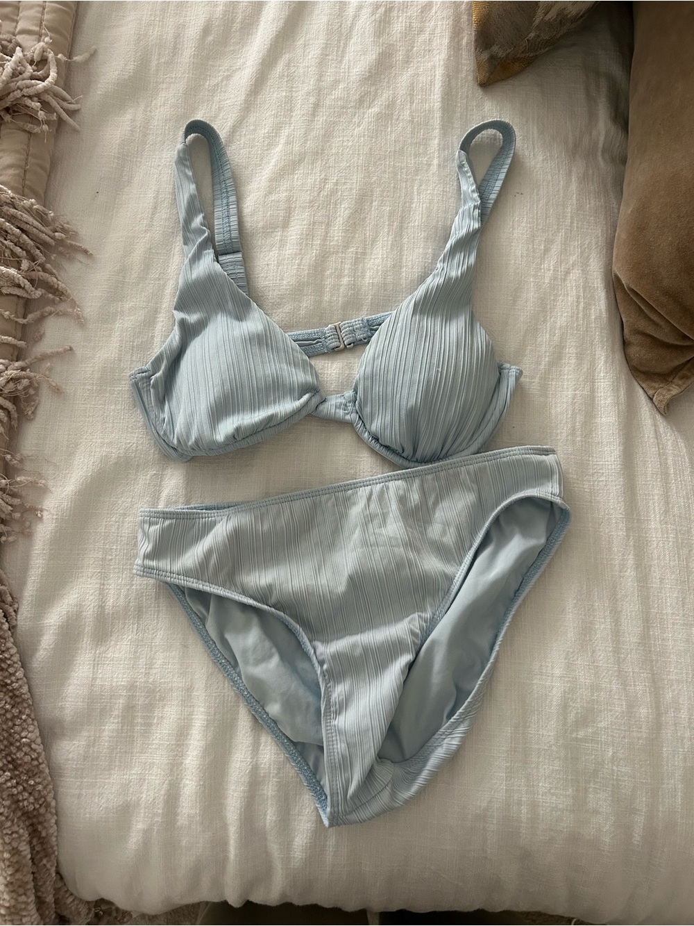 Vici Light Blue Ribbed Bikini Set
